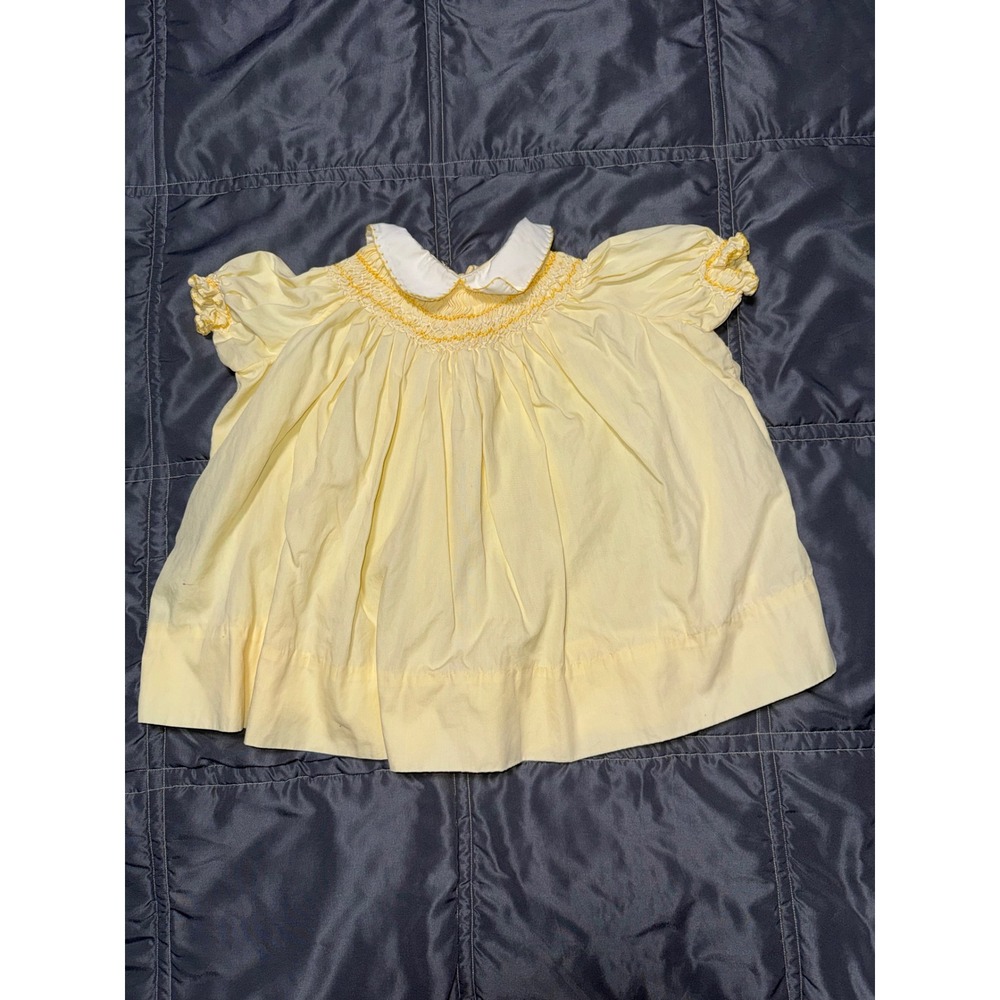 Vintage Best & Co Liliputian Bazaar Yellow Smocked Baby Dress Peter Pan Collar